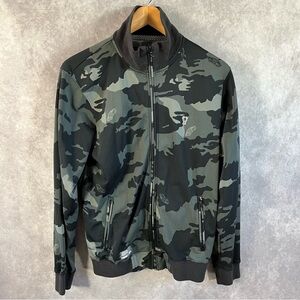Vans Off the Wall Track Jacket Women Small Black Gray Camo Mock Neck Skating 90s